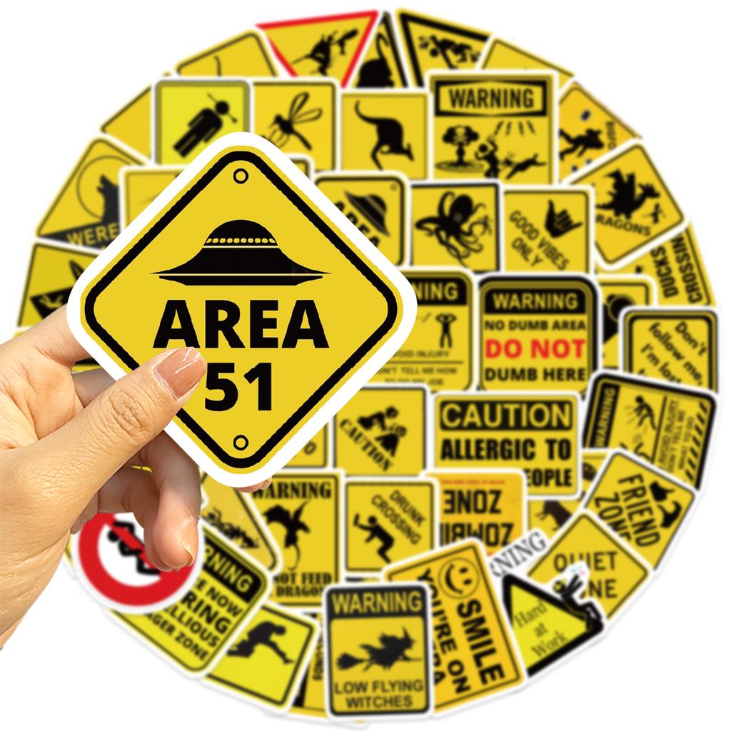 53PCS Warning Sign Stickers Cartoon Funny Danger Banning Decals Cool Decorative Skateboard Motorcycle Phone Laptop Helmet Toys