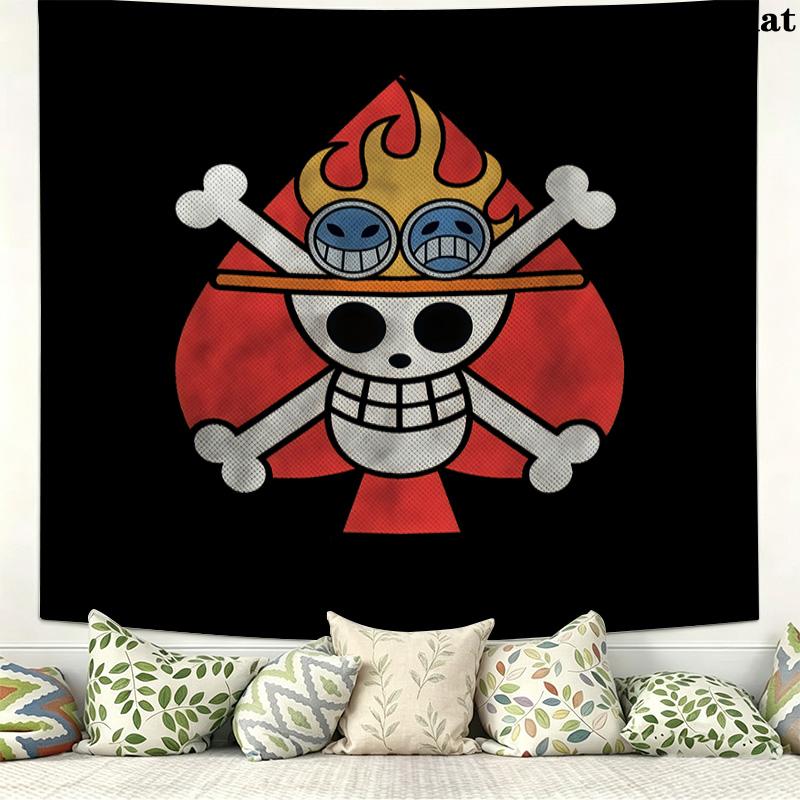 One Piece Logo Wall Tapestry Aesthetic Wall Hanging Printed Fabric Blanket Decorative Tapestries For Bedroom Living Room Home Decor