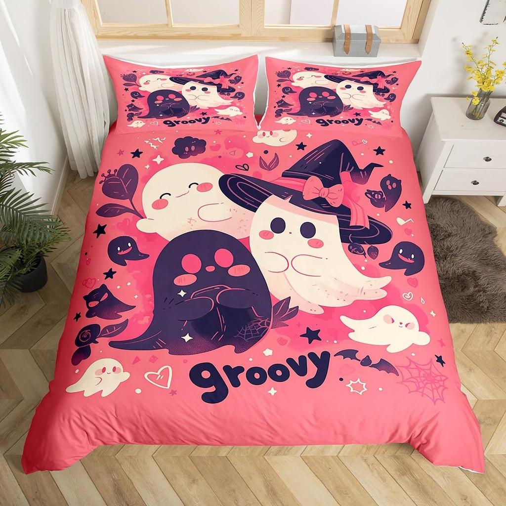 Hapy Halowen Beding Set Ful King-Sized Dimensionsd Dimensions Witch Soft Duvet Cover for Young Boys Tens Spiderweb Warm Comforter Cover Set Magic