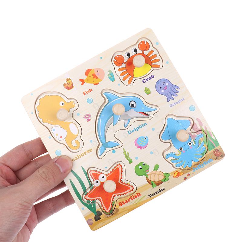 1 Set Cartoon Tier Verkehr Handgreifbretter Holzpuzzle Montessori Spielzeug für Kinder Frühes Lernen Lernspielzeug