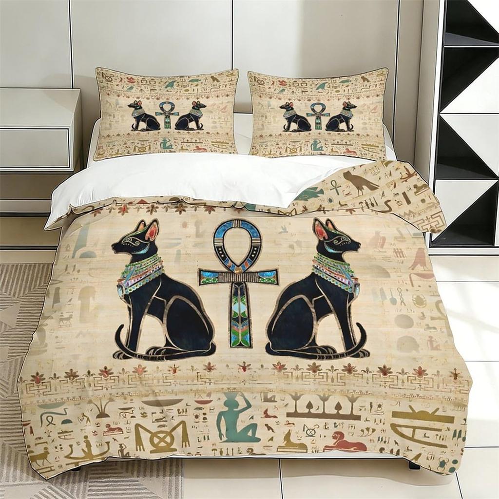 2pcs Set Egyptian Bedding Set Double Quilt Cover Ancient Egyptian Civilization Duvet Cover Textiles African Bedding Set with Zip