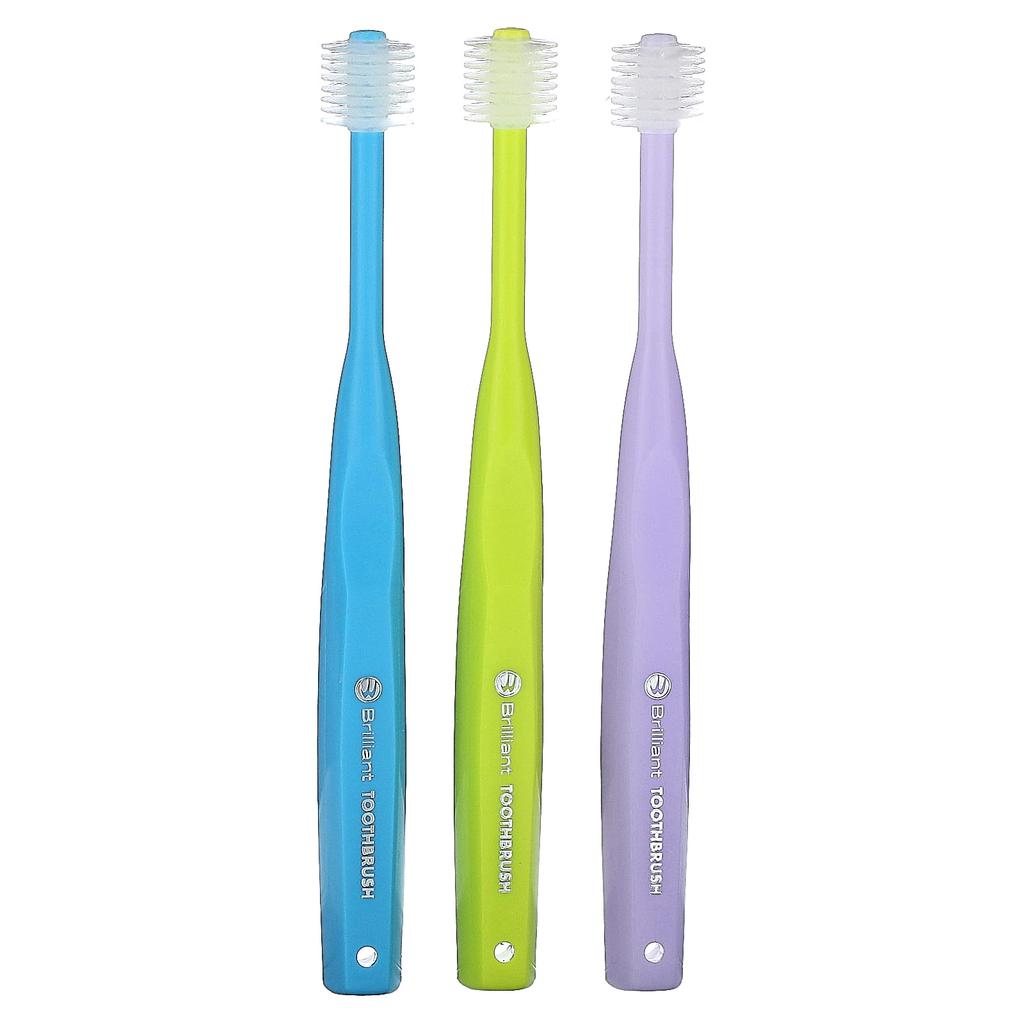 Brilliant, Children's Toothbrush, Ages 2-5, Blue, Yellow, Purple, 3 Toothbrushes