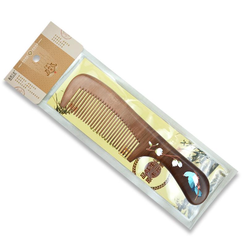 Mandarin Ducks Hand-Painted Peach Wood Hair Comb for Daily Use