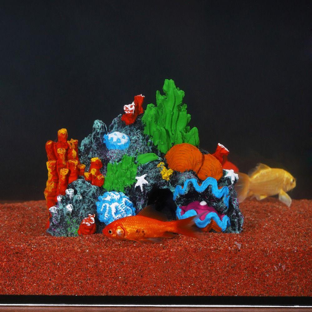 Colorful Aquarium Coral Reef Ornaments Creative Simulated Resin Rockery  Aquatic Habitat