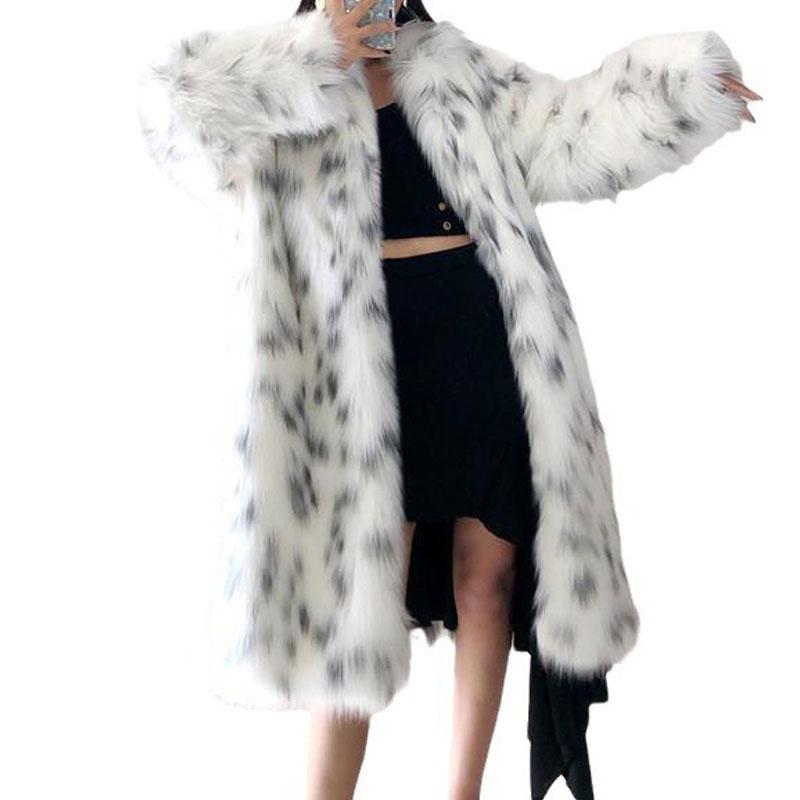 Cappotto invernale da donna in pelliccia sintetica lunga leopardata taglie forti Cappotto in peluche con risvolto in pelliccia di volpe peloso soffice e caldo spesso