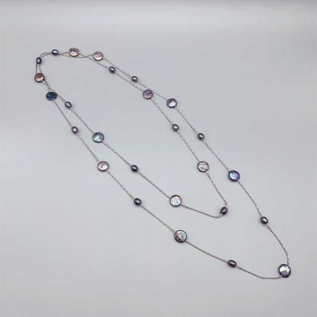 Freshwater Rice Pearls Coin Pearls Long Pendant Necklace Girls Floating Style Stainless Steel For Women Chain Classic Giveaway GiftClassic Necklaces