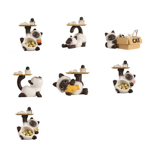 Siamese Cat Statue Candy Bowl Multi-Functional Key Trinkets Jewelry Organizer Dish Holder Home Office Desktop Decoration Ornament