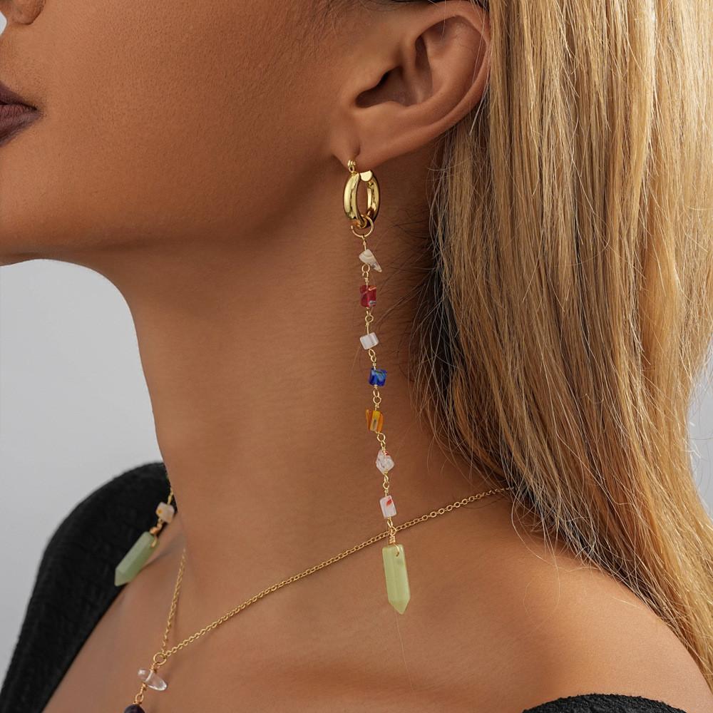 

Geometric Exquisite Natural Stone Earrings With Trendy Chain Elements For Fashionforward Women
