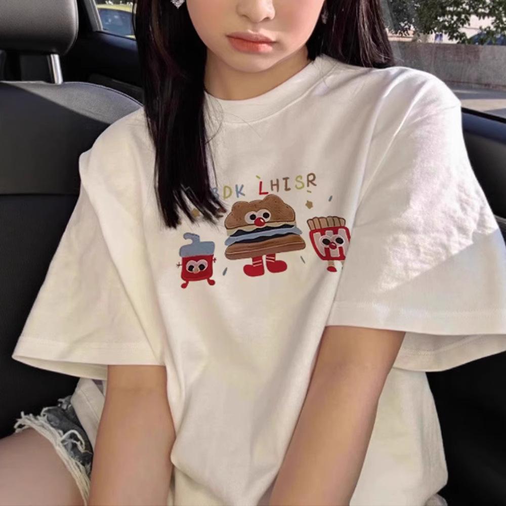 Summer New Cartoon Print Design Short-sleeved T-shirt Women's Casual Loose Versatile Top T-shirt