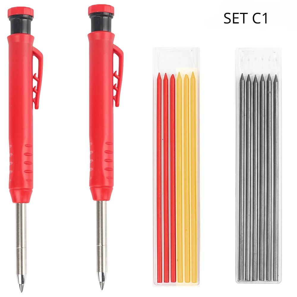 Solid Carpenter Pencil Set Woodworking Tools Mechanical Pencil 3 Colors Refill Construction Job Tools Carpentry Marking Scriber