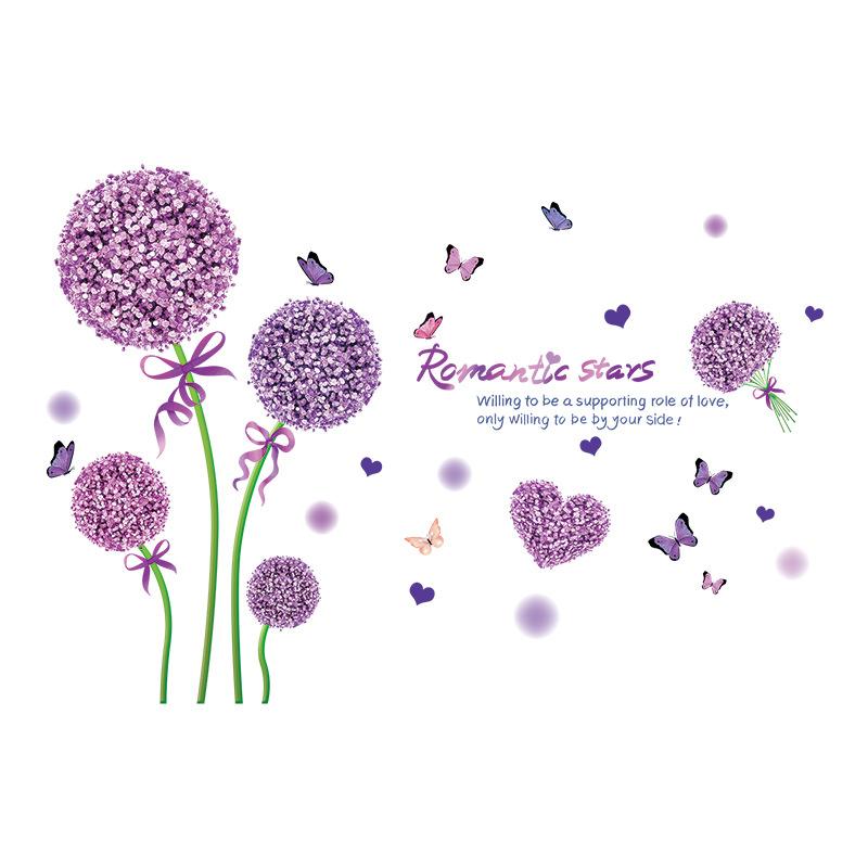 

Romantic Pink Dandelion Butterfly Wall Stickers for Living Room Bedroom Home Decor Wall Art Decals 60x90cm фіолетовий