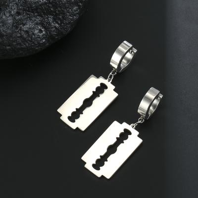 My Shape Punk Blade Razor Hoop Earrings for Men Boy Women Stainless Steel Circle Drop Earring Ear Clip Fashion Party Jewelry