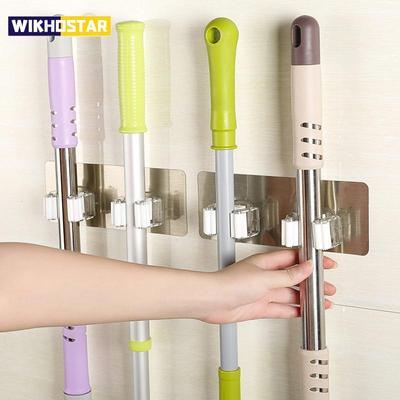 Wall Mounted Mop Rack Bathroom Kitchen Organizer Brush Broom Hanger Storage Rack Hanging Rails Cleaning Tools