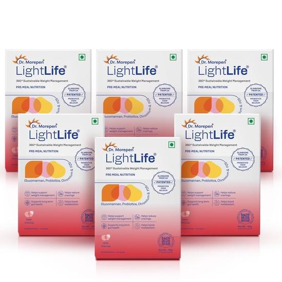 Dr. Morepen LightLife Pre-Meal Nutrition Mix | Controls Appetite & Reduces Cravings | For Men & Women | 60 Sachets | Flavor-Litchi
