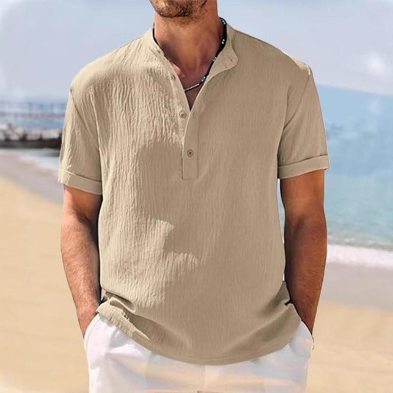 Summer Retro Loose Texture Woven Polo Shirt Retro Lapel T-shirt Breathable Short-sleeved Shirt