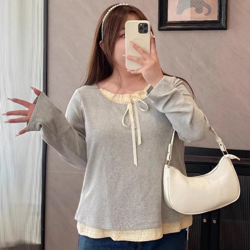 

Women s Fake Two-piece Long-sleeved Spring and Autumn Slimming Bottoming Top with German Velvet Inner Layer XL