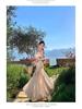 Women's French Floral 3D Strappy Summer Dress with Waist-Cinching Mesh Mermaid Skirt