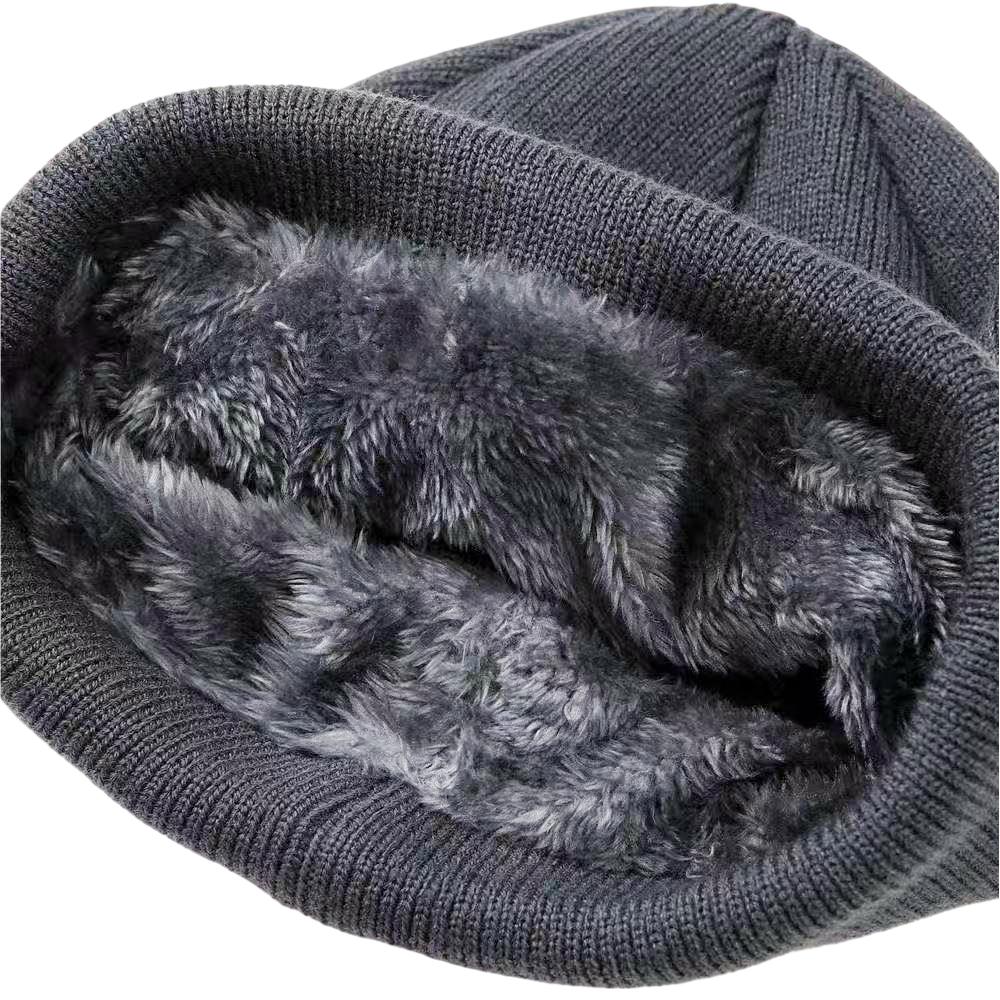 Men Women Winter Warm Suit Classic Plain Color Plush Fur Lined Winter Knit Hat Outdoor Basic Keep Warm Dandy Hat Cap