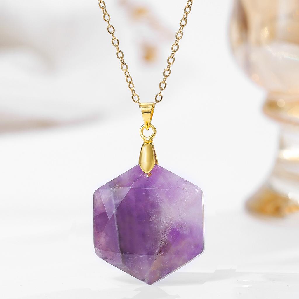 Natural crystal pendant, amethyst hexagram, David's star, necklace, Bohemian jewelry