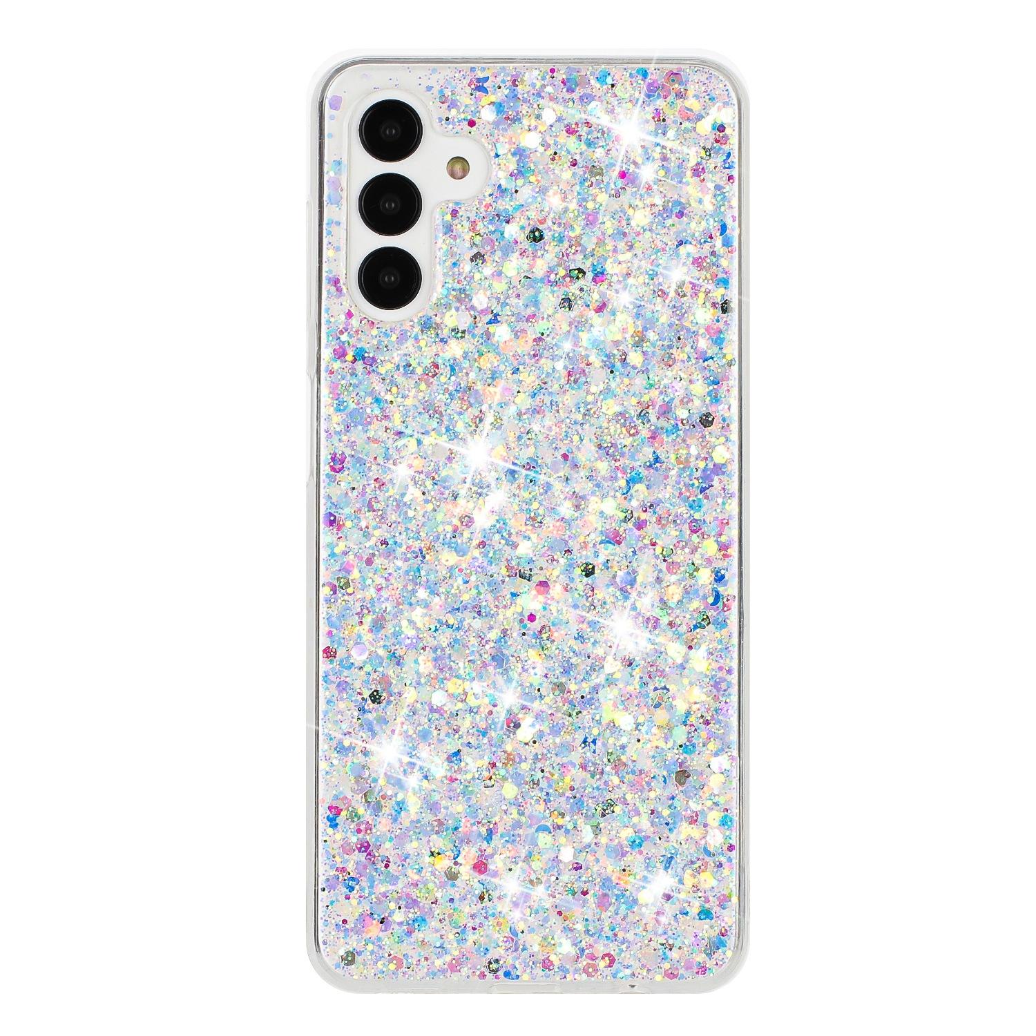 

For Samsung Galaxy A55 5G Anti-Scratch Phone Cover Epoxy Glittery Powder TPU Phone Case White
