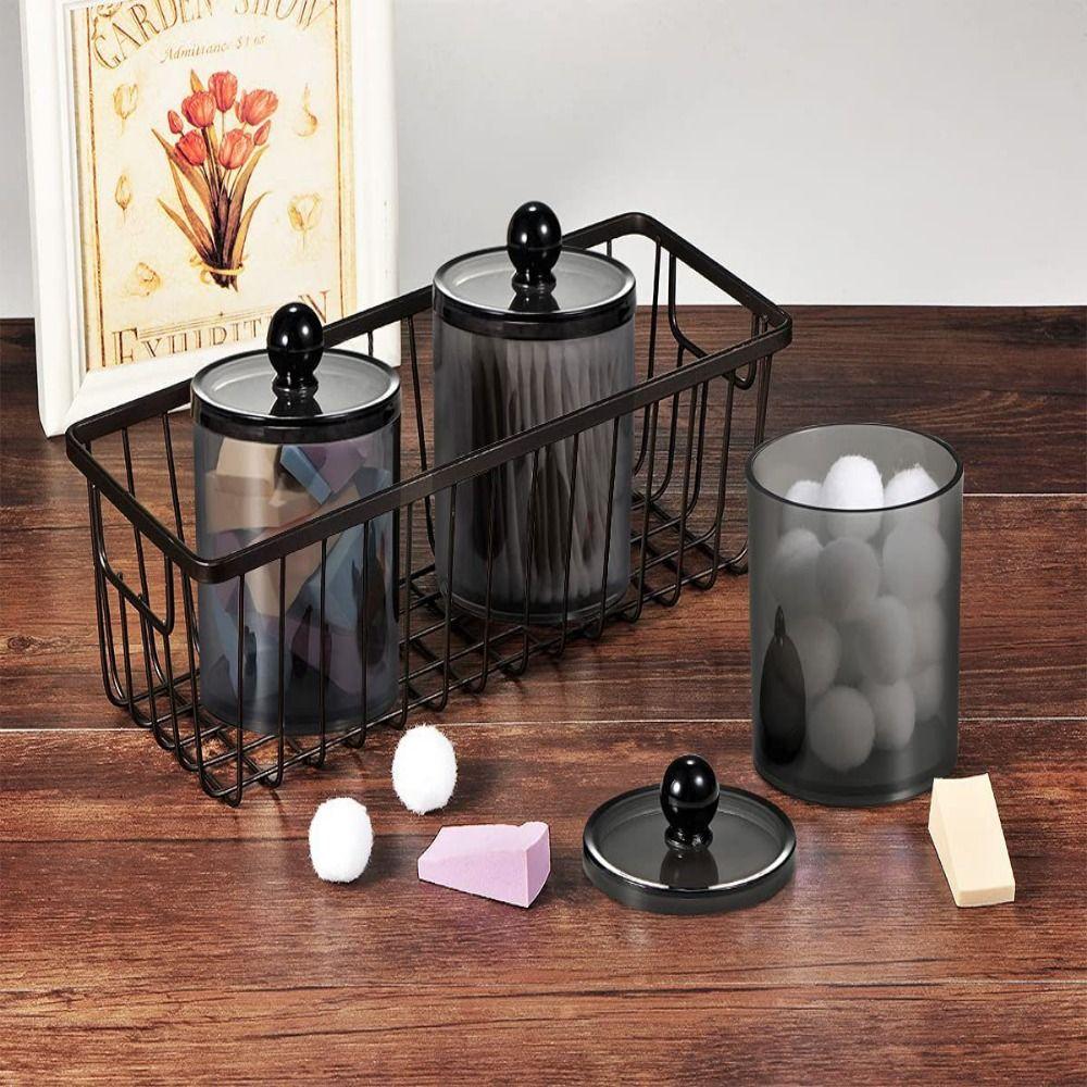 3Pcs With Lids Cotton Swabs Holder Wide Mouth Waterproof Apothecary Jar Moisture-proof Clear Makeup Sponges Container Makeup