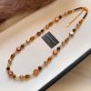 Tiger Eye Stone Long Necklace Women's Accessories Stacked New Sweater Chain Premium Light Luxury Neck Chain