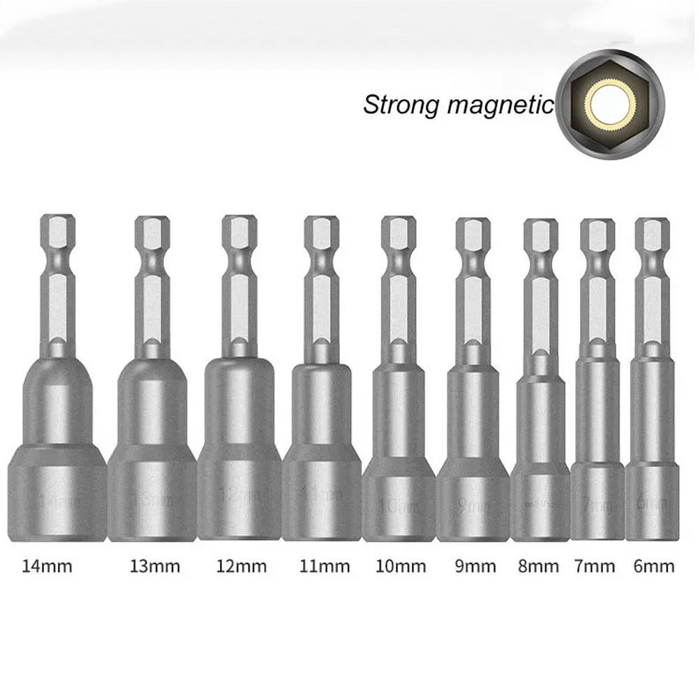 9Pcs/Set 6mm-14mm Hex Sockets Sleeve Nozzles Nut Set 1/4" Driver Screwdriver Bits Kit Drill Adapter For Woodworking Tools