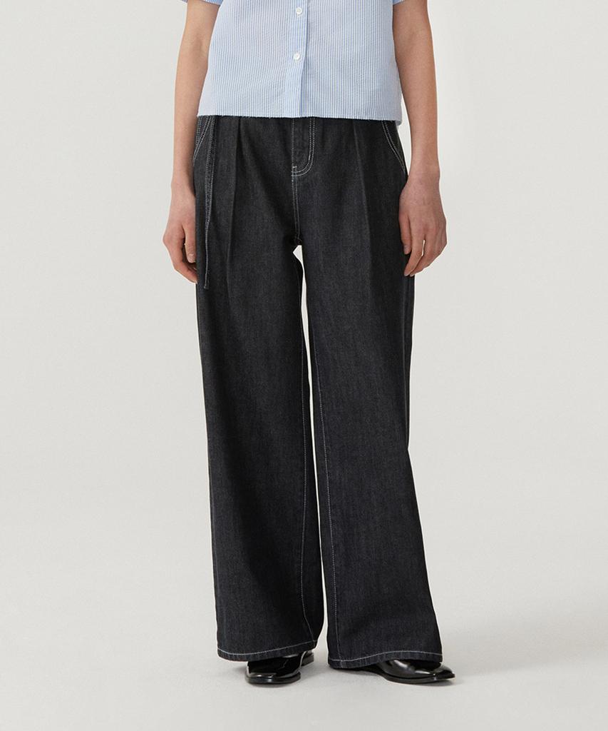 COVERNAT WOMAN Belted Wide Denim Pants Indigo