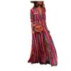Women's Striped Print Patchwork Short Sleeve Single-breasted Floor-length Dress