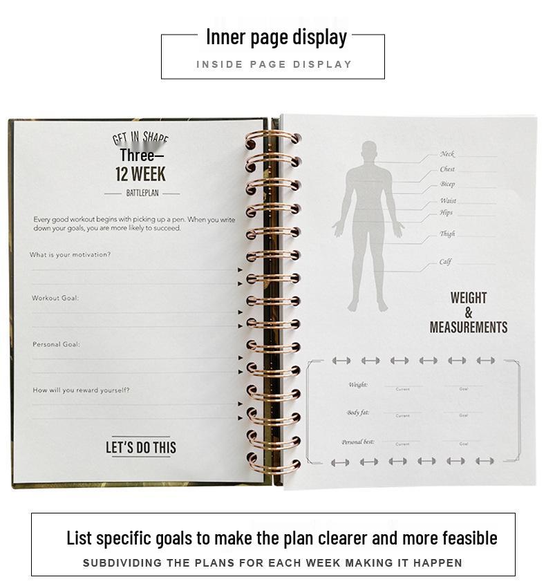 A5 Hardcover Fitness Planner: Cross-Border Sport & Wellness Journal for Daily & Weekly Tracking
