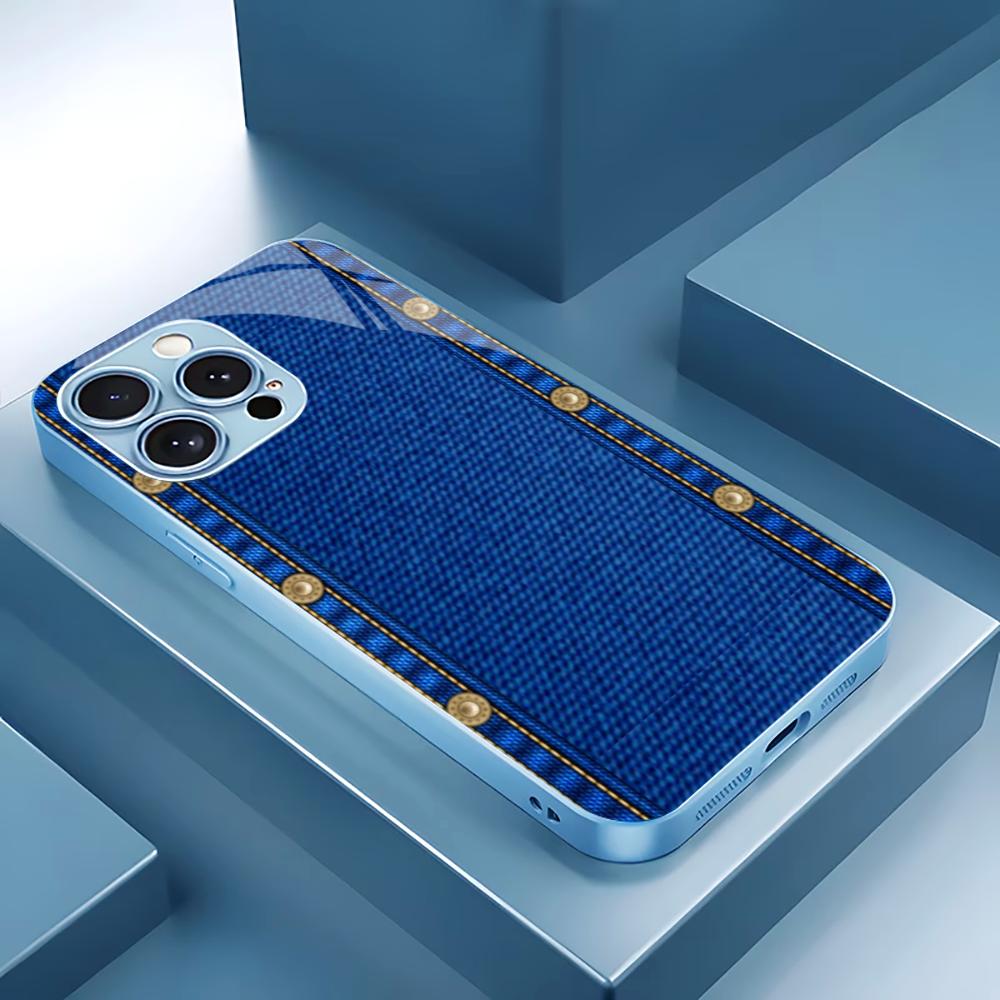 

Dark blue Cotton fabric Man Protect PhoneCase Glass PhoneCase for iPhone 17 16 15 14 13 12 11pm Pro Plus Dropresistant cellphone iPhone 17