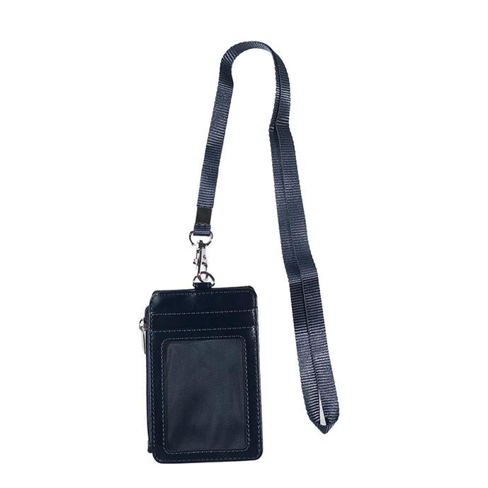 Vertical Leather Card Holder Wallet Multi-Pocket Neck Lanyard ID Badge Holder with Zip Pocket Card Slots for Work School Cruise Hotel