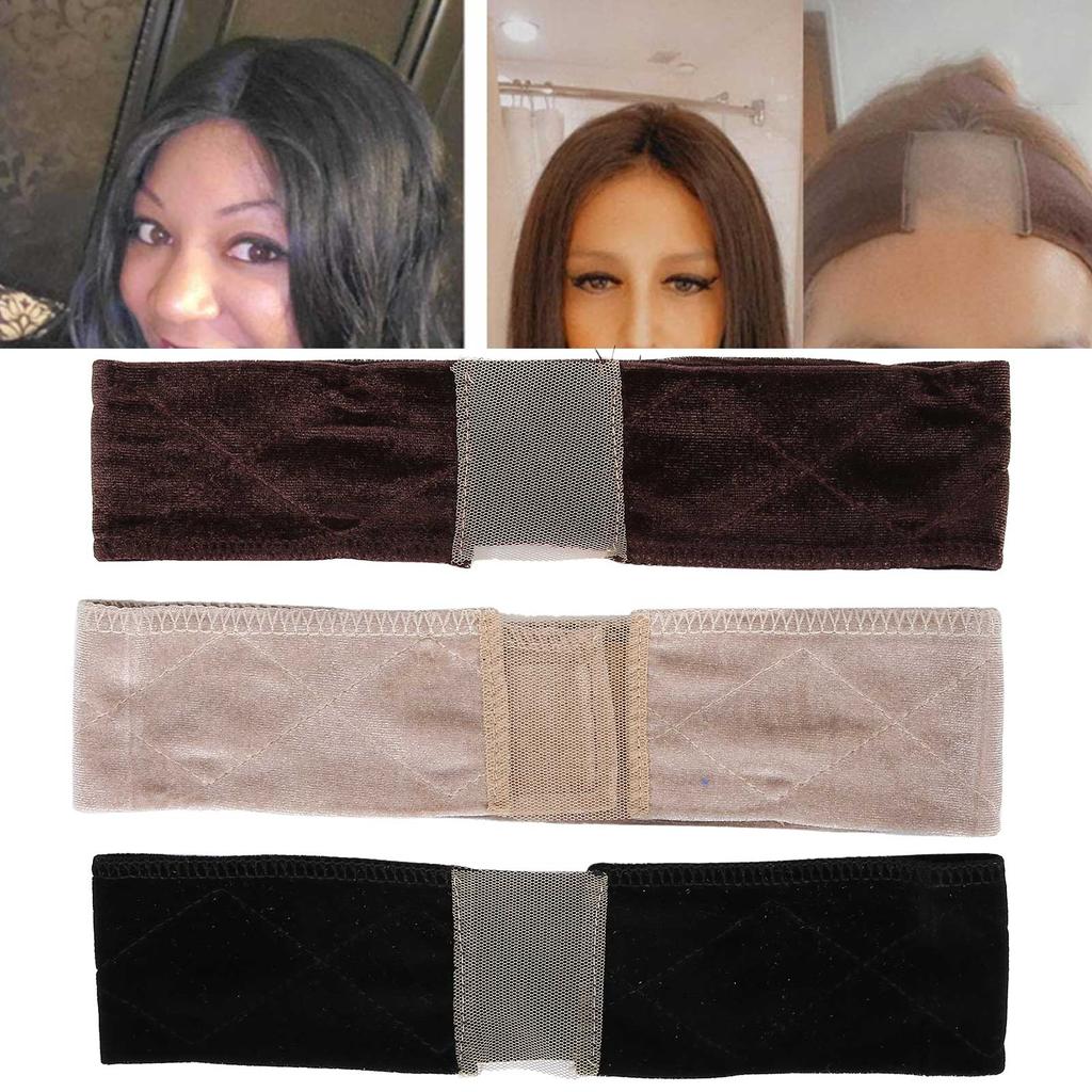 3pcs Bande de Maintien de Perruque Ajustable Fixation Raie Bandeau en Dentelle Velours Élastique Bandes de Perruque