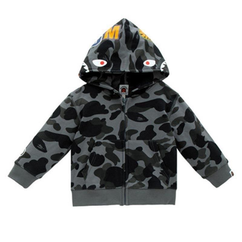 2024 Shark Head 3D Print Hoodie for Men & Kids - Camouflage Zip-Up Sweatshirt