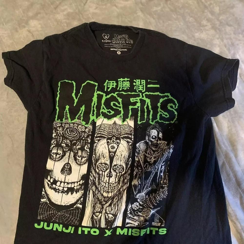 Misfits x JUNJI ITO Черная графическая футболка ПЕРЕПЕЧАТКА Классический стиль Унисекс S-5XL Унисекс Футболка XXXL