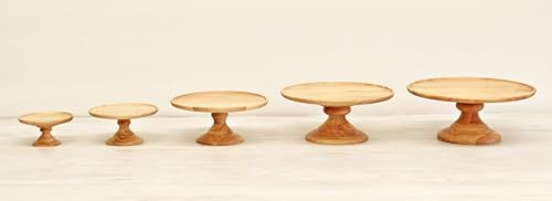Swanson Shoji Wooden Cake Stand, Medium, Rubberwood, 21.5cm Diameter x 9.5cm Height, Compote Dish, Natural, KS-105