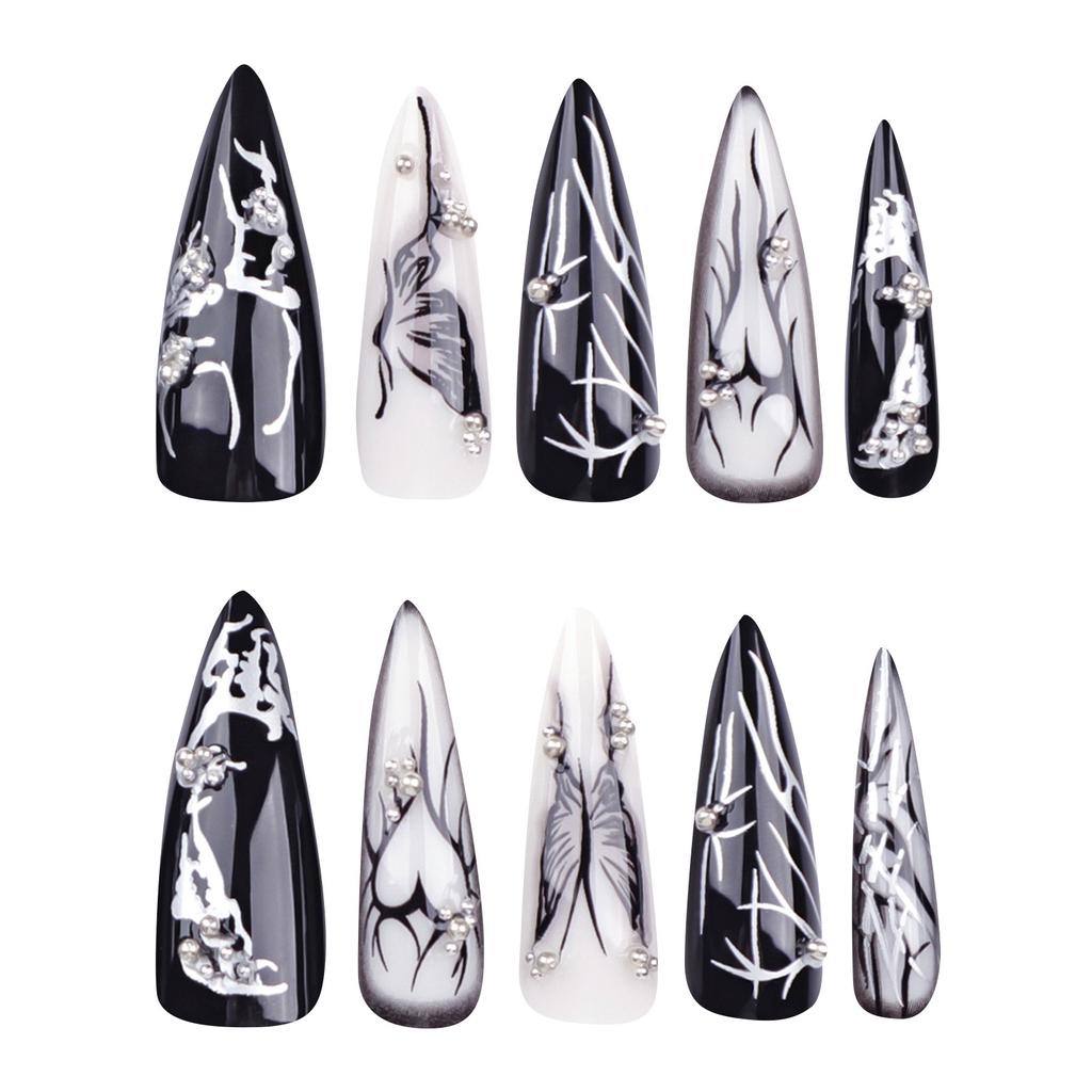 Women's High-End Dark Cool Nail- Art Nail Tips Love Butterfly Wearable Nail Tips(Glue 2ml)