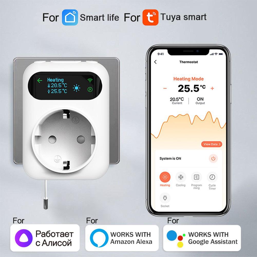For Tuya WIFI Digital Thermostat Socket 16A Outlet Featuring Remote App Access and Voice Control Compatibility