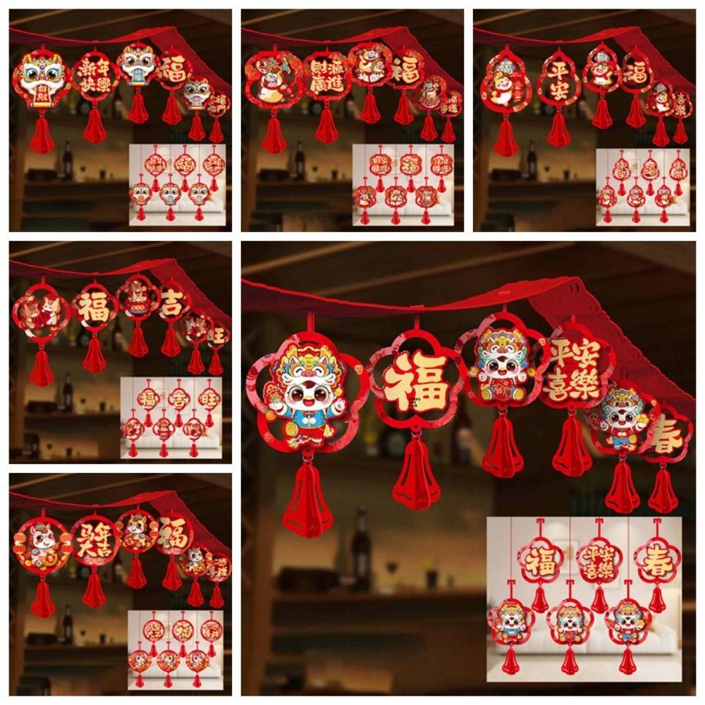 13pcs Cartoon New Year Hanging Decorations Large Size Paper-cut Tassel Pendants  Shopping Mall