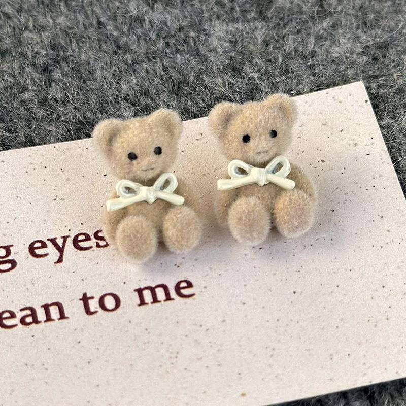 

Симпатичні тривимірні сережки-гвоздики з бантом і ведмедиком, невеликий дизайн, делікатний свіжий солодкий темперамент сережки кавовий