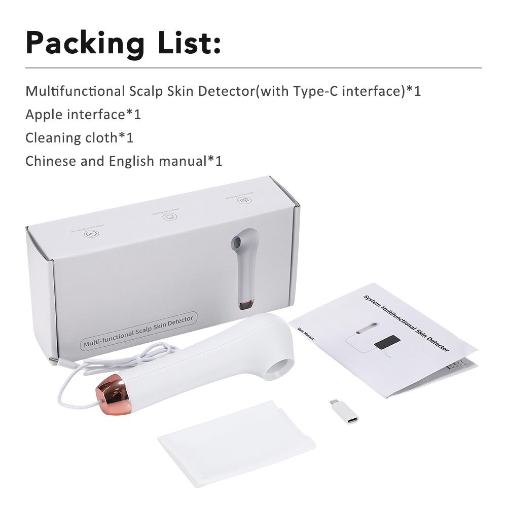 

Беспроводной дерматоскоп Машина для анализа кожи головы и лица 1000X Увеличитель кожи Машина для диагностики кожи головы WiFi микроскоп Тест кожи белый