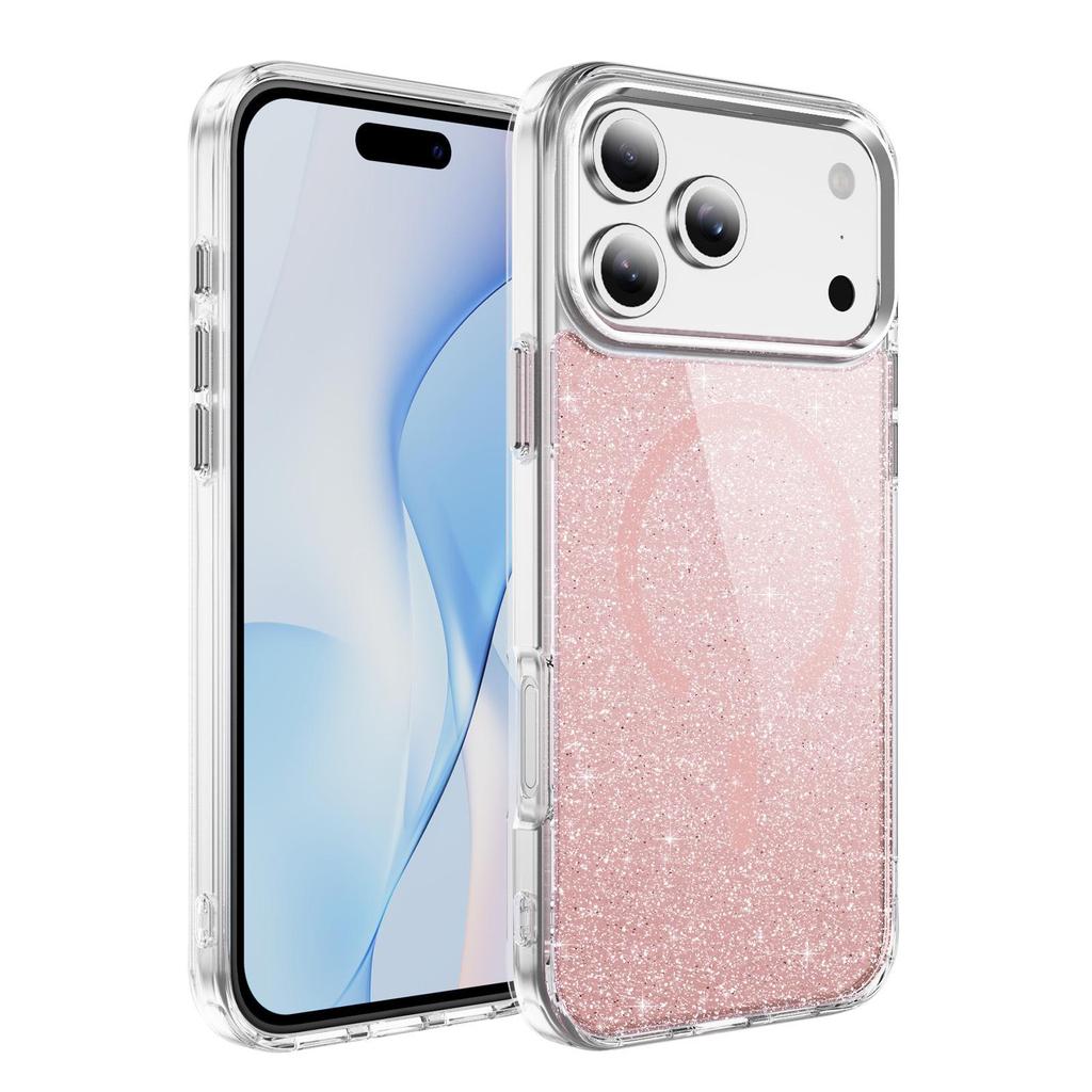 Custodia protettiva magnetica glitterata per iPhone 17 Pro Max con pulsanti in lega di alluminio