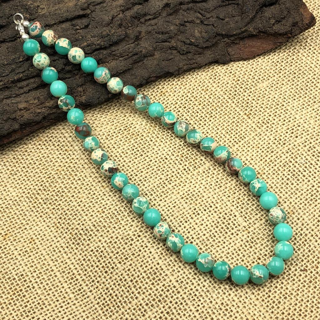 8mm Natural Light Green Copper Turquoise Gemstone Beads Choker Necklace 17-20" Partywear Adjustable Necklace For Gift 8BN-1