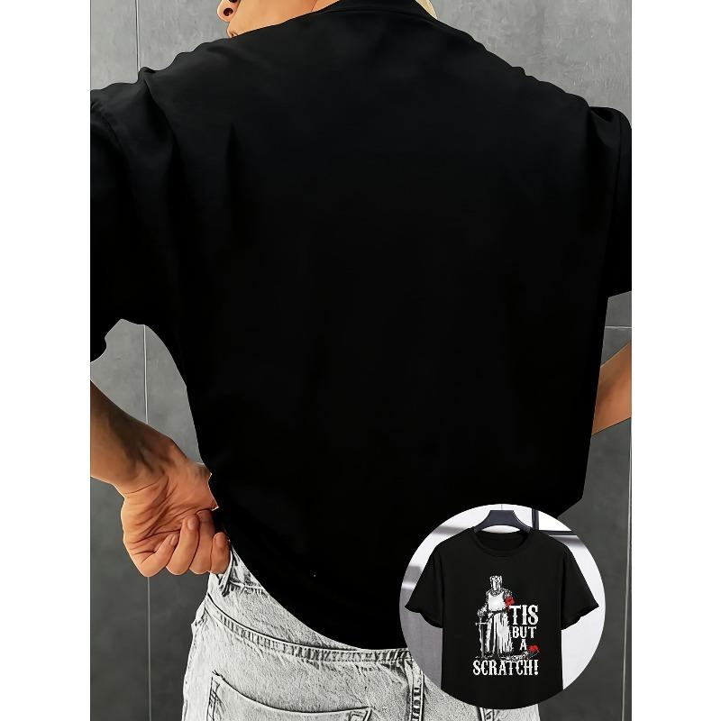 Men'S Sports Fun Pure T-shirt Knight Quote Tis But A Scratch Halloween Costume Party Gift Casual Crewneck Top Is Features A Striking Portrait Print