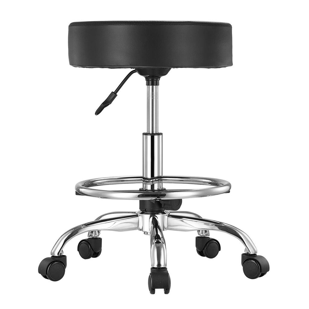 Round Rolling Stool Swivel Stool with Wheels & Footrest Height Adjustable
