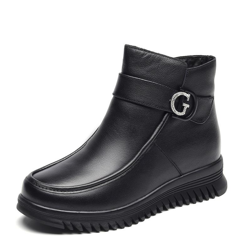 2025 Winter Genuine Leather Shoes Women Snow Boots Warm Plush Cold Winter Soft Fashion Brand Ladies Ankle Boots Plus Size 41 Black