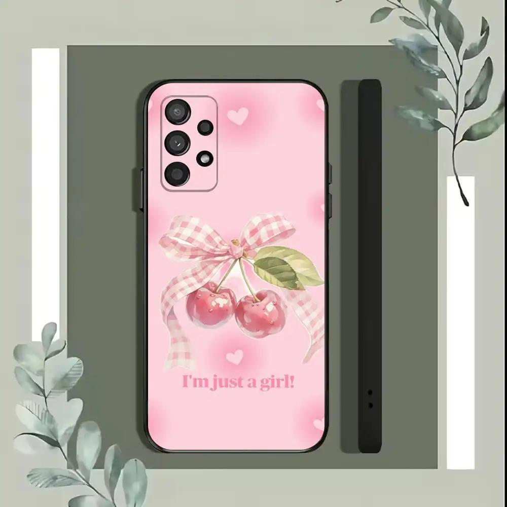 Cute Fruit Pink Cherries Phone Case For Samsung S25,S24,S21,S22,S23,S30,Ultra,S20,Plus,Fe,Lite,5G Black Cover