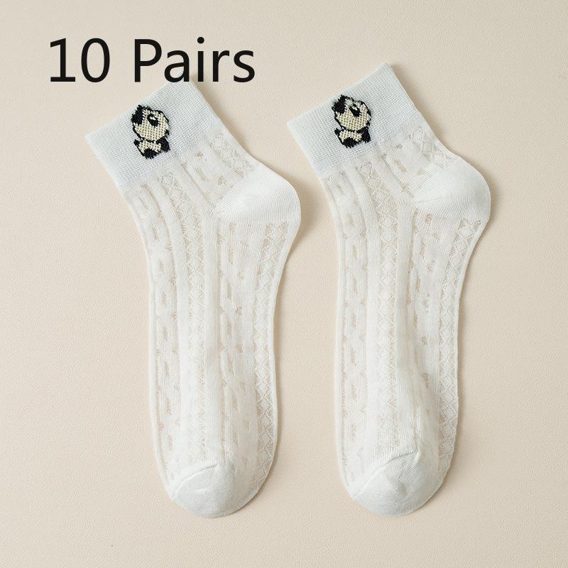10 Pairs of Women's Summer Thin New Camellia Hollow Mesh Crystal Silk Breathable Socks