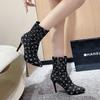 Cowboy Pointed Toe Women Ankle Boots Bling High Heels Shoes Winter 2025