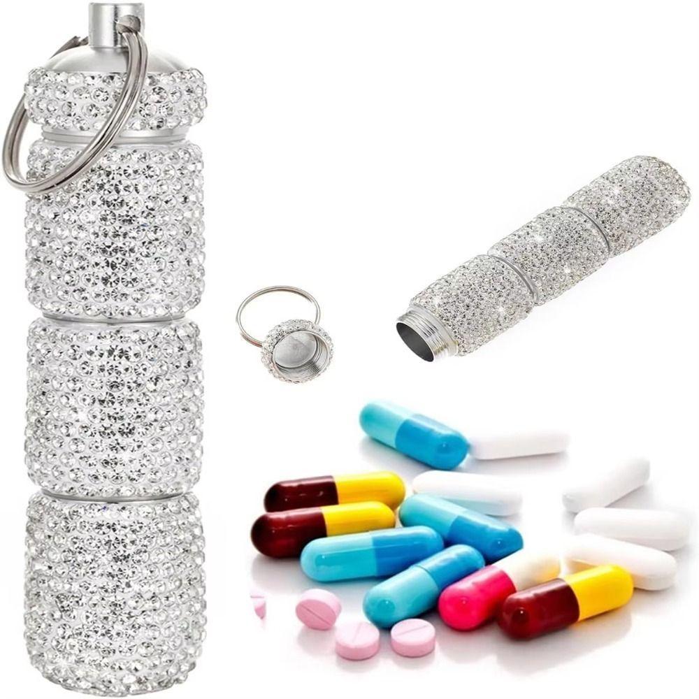Portable Rhinestone Pill Container Mini Crystal Pill Storage Box Bling Pill Case  Travel Organizer